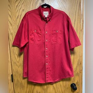 WOOLRICH MENS RED BUTTON DOWN SS SHIRT - SIZE L - EUC
